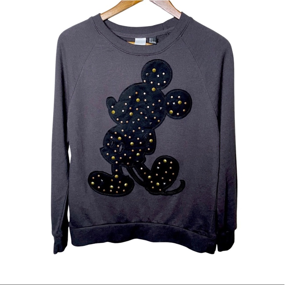 Studded Disney Mickey Mouse Charcoal Grey Crewneck Sweatshirt Size Small
